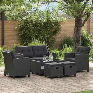 6-delige Loungeset met kussens poly rattan zwart 6-delige Loungeset met kussens poly rattan zwart