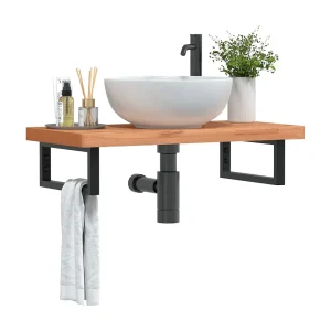 Badkamer wandschap staal en massief beukenhout Badkamer wandschap staal en massief beukenhout