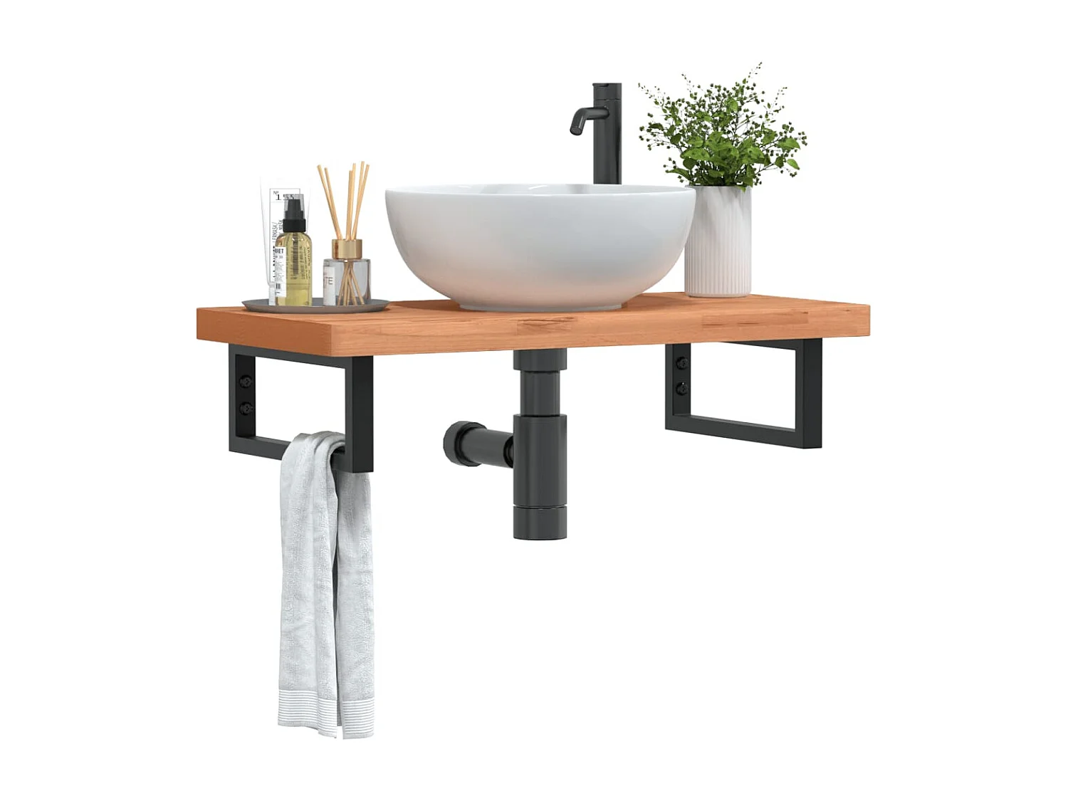 Badkamer wandschap staal en massief beukenhout
