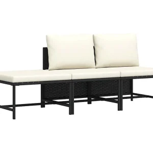 3-delige Loungeset met kussens poly rattan zwart 3-delige Loungeset met kussens poly rattan zwart