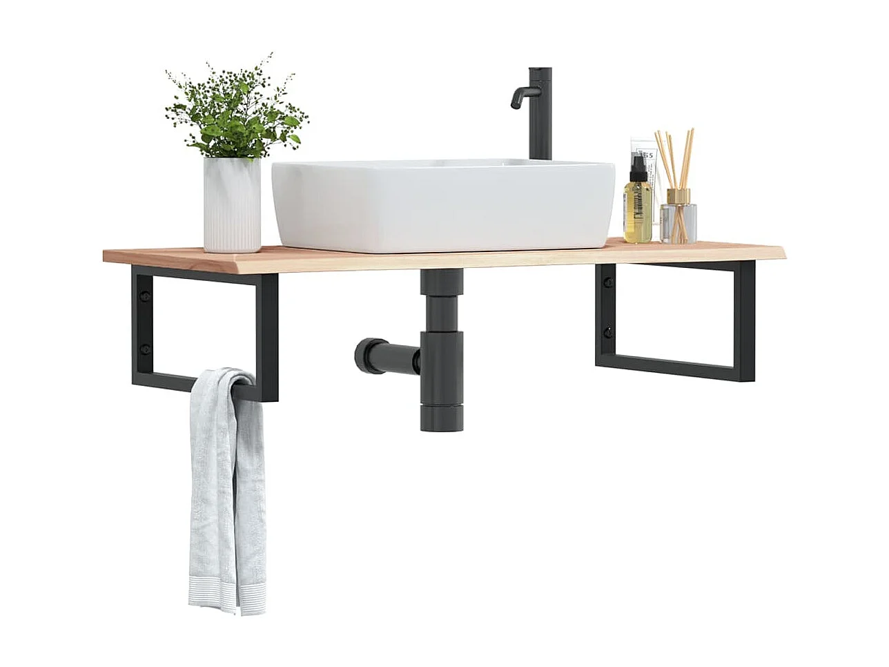 Badkamer wandschap staal en massief eikenhout