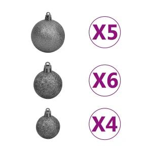 61-delige Kerstballenset met piek en 150 LED's wit en grijs 61-delige Kerstballenset met piek en 150 LED's wit en grijs