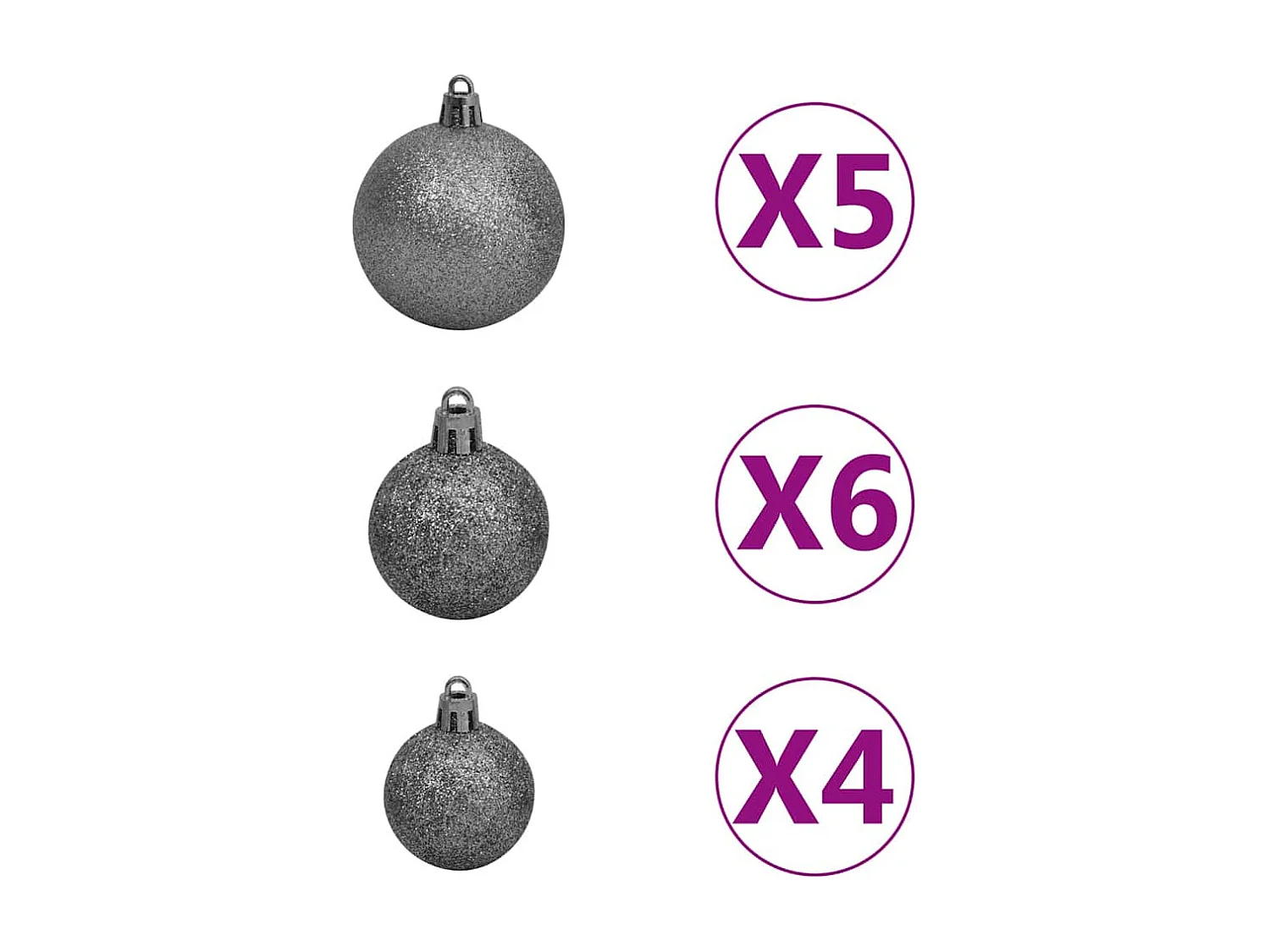 61-delige Kerstballenset met piek en 150 LED's wit en grijs