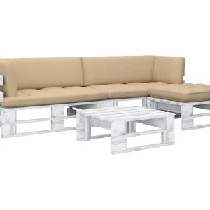 4-delige Loungeset pallet met kussens wit geïmpregneerd hout 4-delige Loungeset pallet met kussens wit geïmpregneerd hout