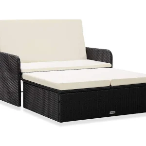 2-delige Loungeset met kussens poly rattan zwart 2-delige Loungeset met kussens poly rattan zwart
