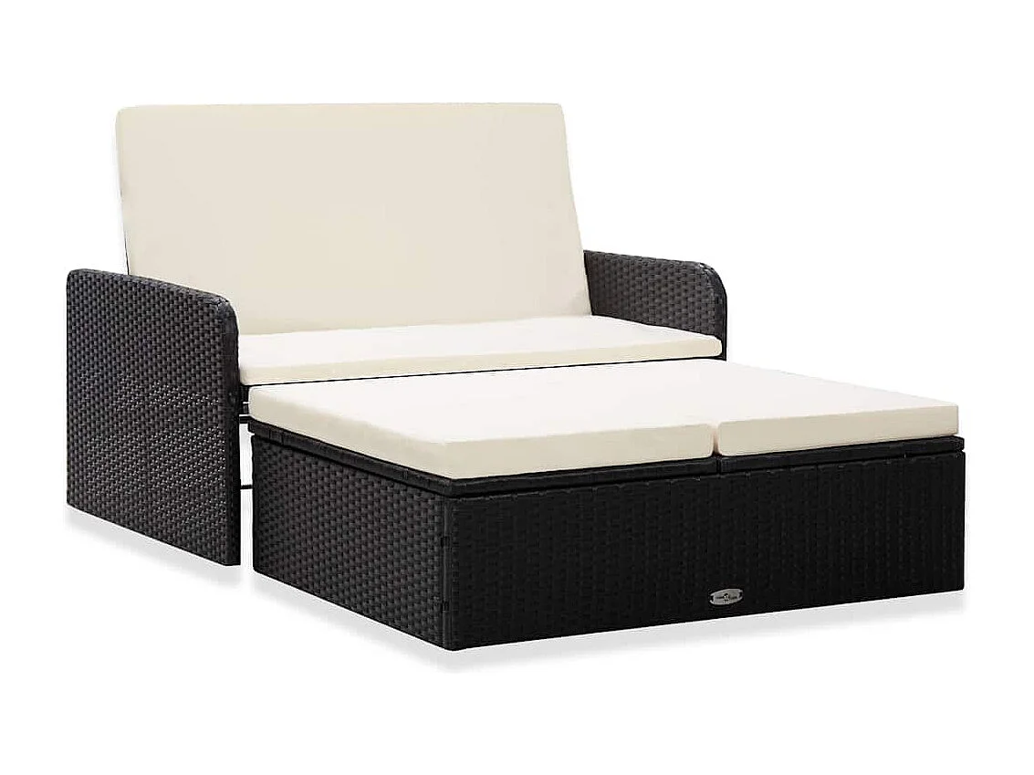 2-delige Loungeset met kussens poly rattan zwart