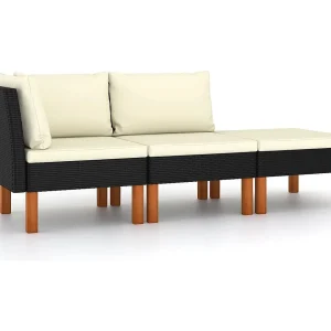 3-delige Loungeset poly rattan en massief eucalyptushout 3-delige Loungeset poly rattan en massief eucalyptushout