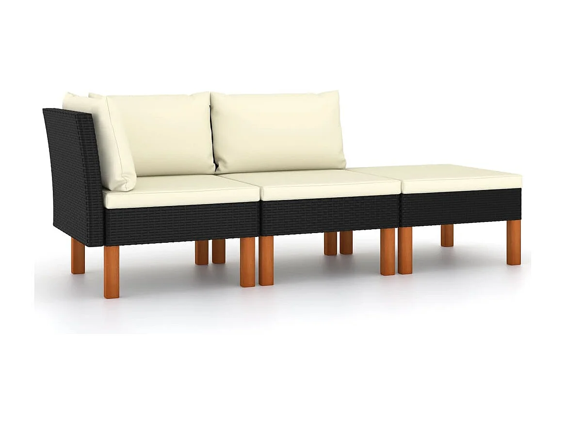3-delige Loungeset poly rattan en massief eucalyptushout