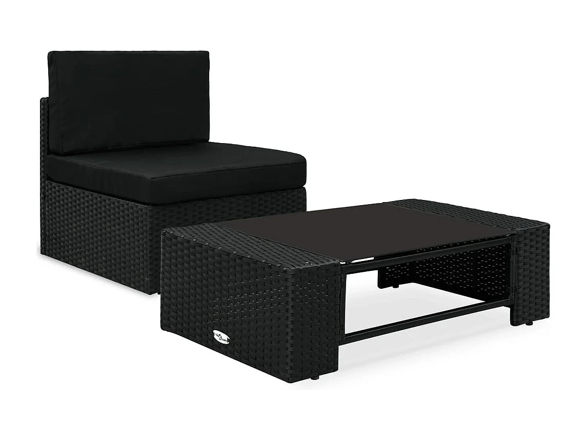 2-delige Loungeset poly rattan zwart