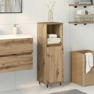 Badkamerkast 30x30x100 cm bewerkt hout artisanaal eikenkleurig