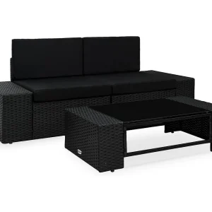 3-delige Loungeset poly rattan zwart 3-delige Loungeset poly rattan zwart