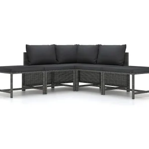 5-delige Loungeset met kussens poly rattan grijs 5-delige Loungeset met kussens poly rattan grijs