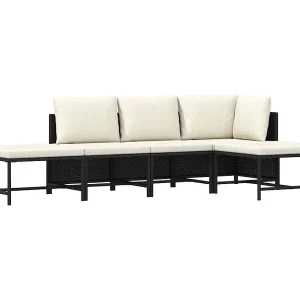 5-delige Loungeset met kussens poly rattan zwart 5-delige Loungeset met kussens poly rattan zwart