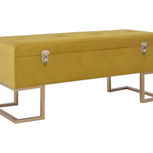 Bankje met opbergvak 105 cm fluweel mosterdkleurig Bankje met opbergvak 105 cm fluweel mosterdkleurig