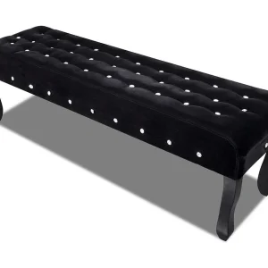 Bankje met kristallen knopen fluweel stof zwart Bankje met kristallen knopen fluweel stof zwart