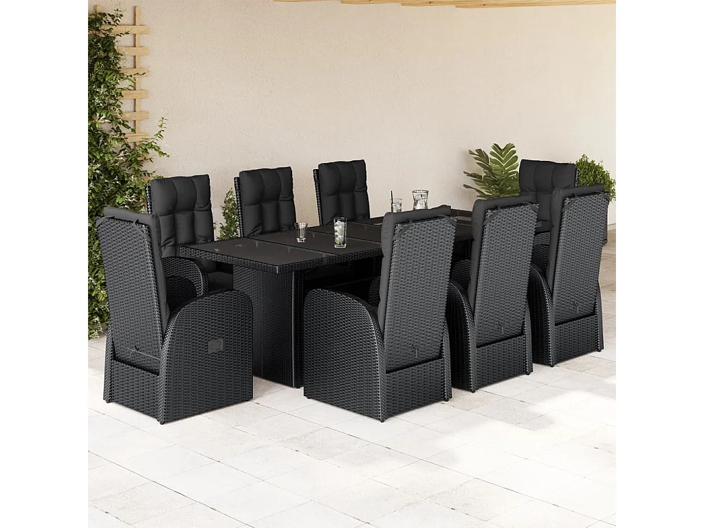 9-delige Tuinset poly rattan zwart
