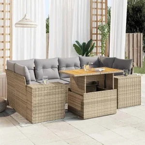 7-delige Loungeset met kussens poly rattan beige 7-delige Loungeset met kussens poly rattan beige