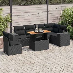 7-delige Loungeset met kussens poly rattan zwart 7-delige Loungeset met kussens poly rattan zwart