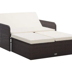 2-delige Loungeset met kussens poly rattan bruin
