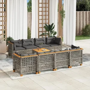 9-delige Loungeset met kussens poly rattan grijs 9-delige Loungeset met kussens poly rattan grijs