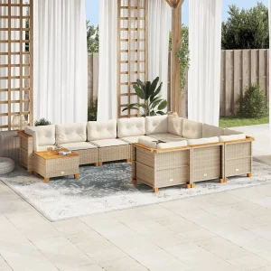 11-delige Tuinset met kussens poly rattan beige 11-delige Tuinset met kussens poly rattan beige