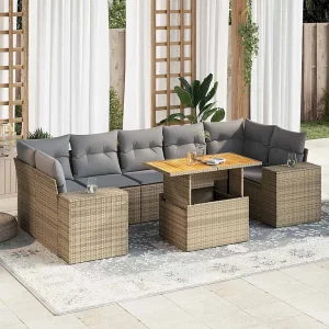 8-delige Loungeset met kussens poly rattan beige 8-delige Loungeset met kussens poly rattan beige