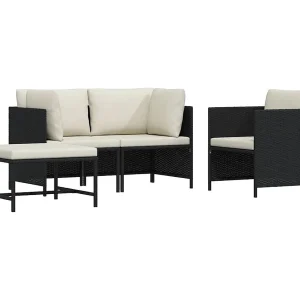 4-delige Loungeset met kussens poly rattan zwart 4-delige Loungeset met kussens poly rattan zwart