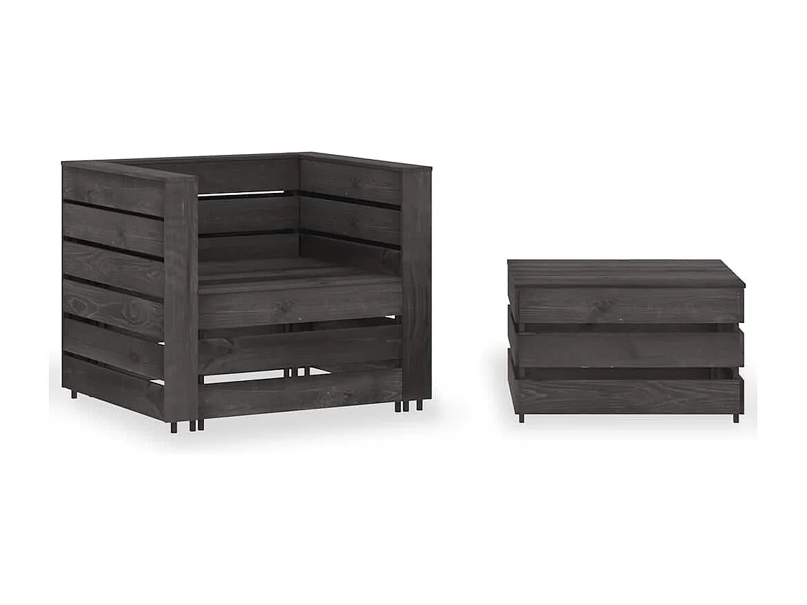 2-delige Loungeset pallet geïmpregneerd grenenhout grijs