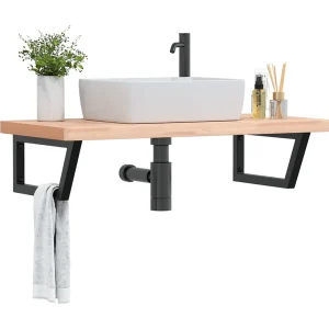 Badkamer wandschap staal en massief beukenhout