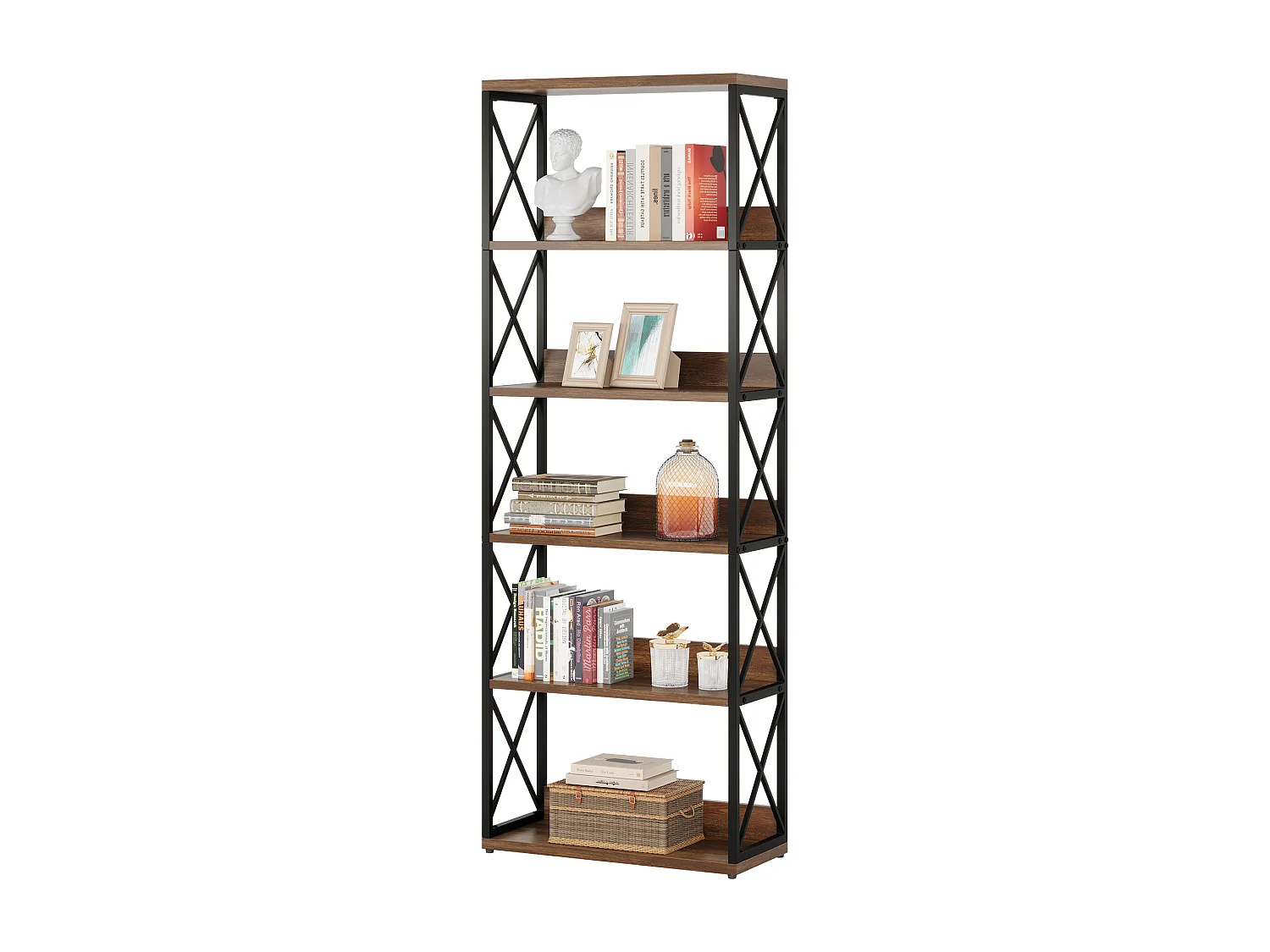 5-laags industriële boekenkast, 177,5 cm hoge etagère boekenkast met open planken