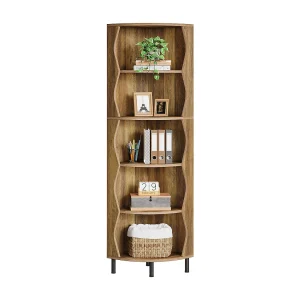 5-laags hoekplank, 182 cm hoge hoekboekenplank, stijlvolle houten boekenkast, displayplank, opbergrek, plantenstandaard 5-laags hoekplank, 182 cm hoge hoekboekenplank, stijlvolle houten boekenkast, displayplank, opbergrek, plantenstandaard