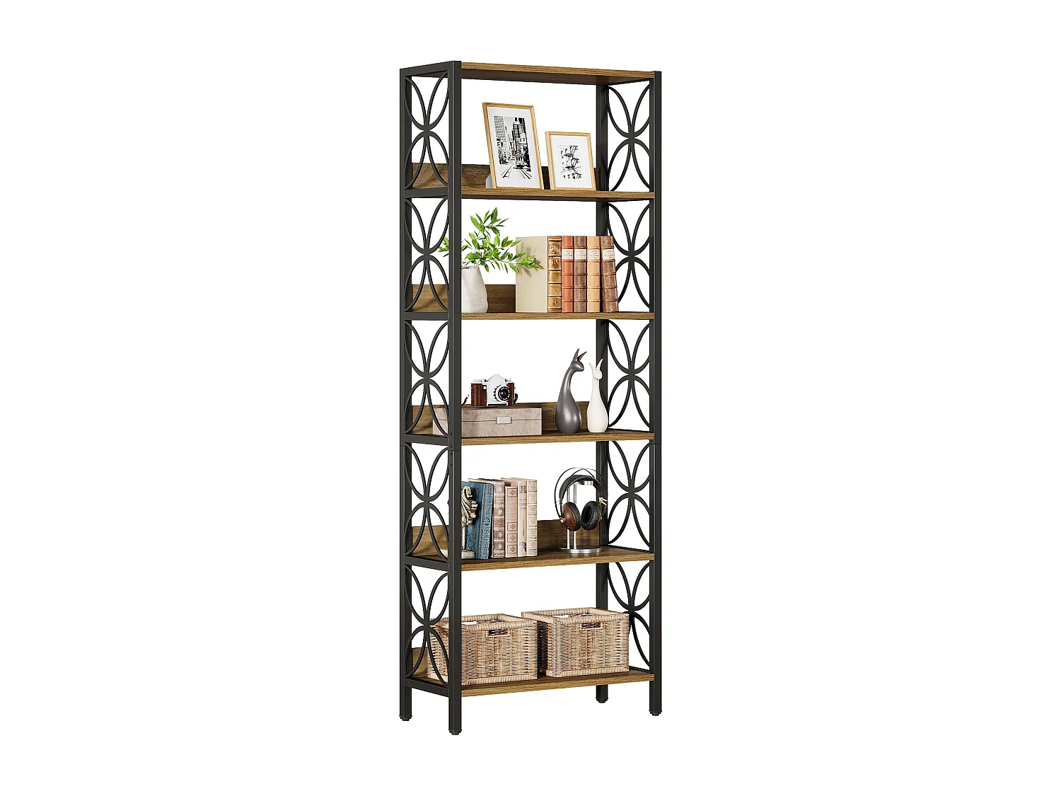 6-laags hoge boekenkast, 180 cm industriële boekenplank met metalen frame, displayplank voor thuiskantoor, boekenkast voor in de slaapkamer