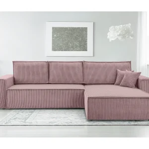AX LIVING Cedria lavendelkleurige hoekbank – 287 cm met slaapfunctie