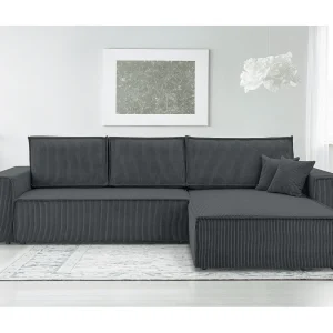 AX LIVING Cedria L donkergrijze hoekbank – 287 cm met slaapfunctie