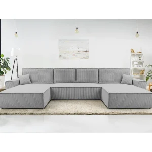 AX LIVING Cedria lichtgrijze hoekbank U vorm – 389cm met slaapfunctie