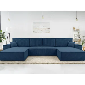 AX LIVING Cedria blauwe hoekbank U vorm – 389 cm met slaapfunctie