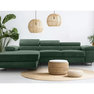 AX LIVING Arborio donkergroene hoekbank – 280 cm met slaapfunctie L AX LIVING Arborio donkergroene hoekbank – 280 cm met slaapfunctie L