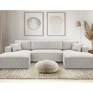 AX LIVING Catea witte hoekbank slaapbank 364 cm breed met opbergruimte