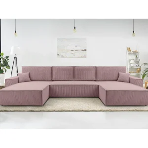 AX LIVING Cedria lavendelkleurige hoekbank U vorm 389 cm slaapfunctie