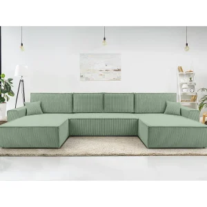 AX LIVING Cedria saliegroene hoekbank U vorm – 389cm met slaapfunctie AX LIVING Cedria saliegroene hoekbank U vorm – 389cm met slaapfunctie