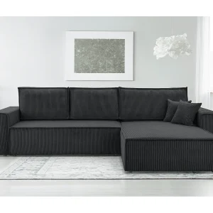AX LIVING Cedria donkergrijze hoekbank – 287 cm met slaapfunctie