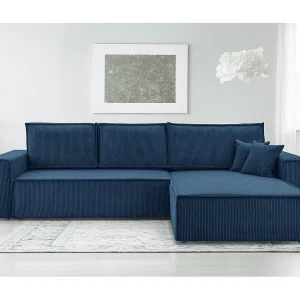 AX LIVING Cedria blauwe hoekbank – 287 cm slaapfunctie en opbergruimte
