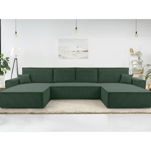 AX LIVING Cedria donkergroene hoekbank U vorm 389 cm met slaapfunctie