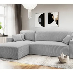AX LIVING Catea lichtgrijze hoekbank met slaapfunctie – 279 cm L