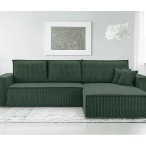 AX LIVING Cedria donkergroene hoekbank – 287 cm met slaapfunctie