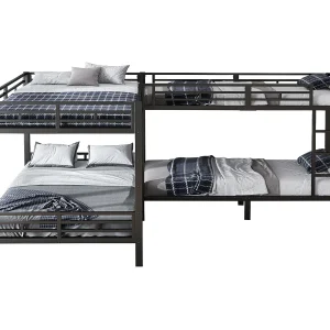 4-persoons stapelbed van ijzer – 90 x 200 + 140 x 200 cm – met ladder + lattenbodem – metaal – zwart 4-persoons stapelbed van ijzer – 90 x 200 + 140 x 200 cm – met ladder + lattenbodem – metaal – zwart