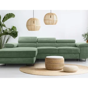 AX LIVING Arborio saliegroene hoekbank – 280 cm met slaapfunctie L AX LIVING Arborio saliegroene hoekbank – 280 cm met slaapfunctie L