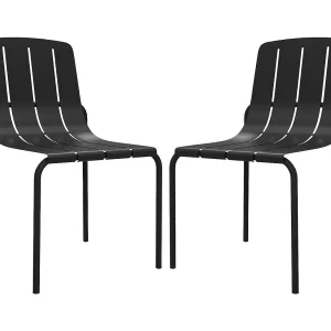 Set van 2 stapelbare metalen tuinstoelen – Zwart – BALVORA van MYLIA Set van 2 stapelbare metalen tuinstoelen – Zwart – BALVORA van MYLIA