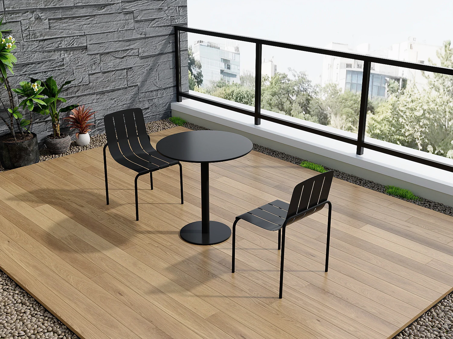 Metalen tuineetset: een tafel Ø 60 cm en 2 stapelbare stoelen - Zwart - BALVORA van MYLIA
