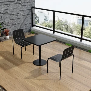 Metalen tuineethoek: een tafel b.70 cm en 2 stapelbare stoelen – Zwart – BALVORA van MYLIA Metalen tuineethoek: een tafel b.70 cm en 2 stapelbare stoelen – Zwart – BALVORA van MYLIA